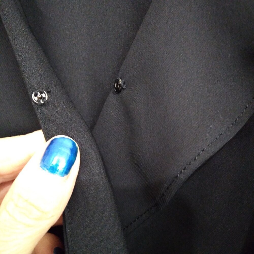 Black Long Sleeve Top Ruffled Low Neck&Cuffs Layers of Pointed Cuts on Hem Sz S - Picture 3 of 12